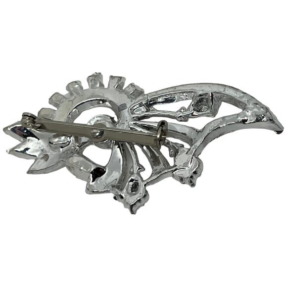80s Silver-Colored Plastic Fashion Brooch, Good Condition, 2.75" x 1.25" - Picture 6 of 8